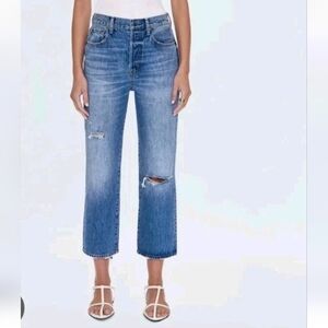 pistola Straight Leg Distressed Blue Jeans